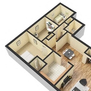 Three bedroom, two bathroom apartments available